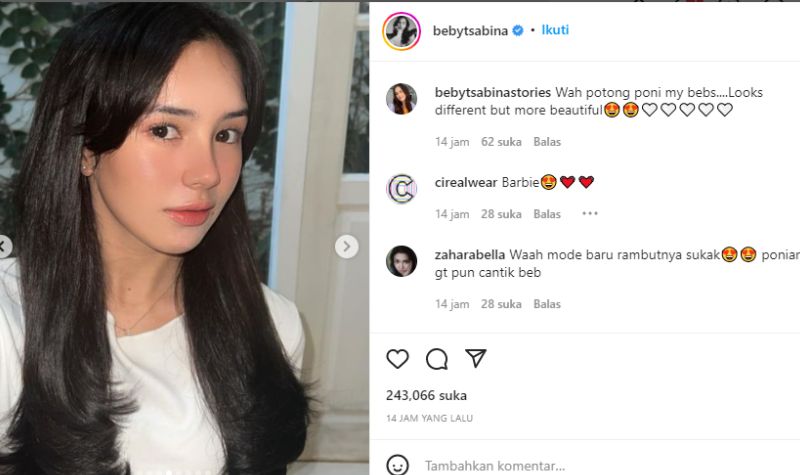 Tampil Berponi, Cantiknya Cut Beby Tsabina Bertambah 2 Lampiran Gambar