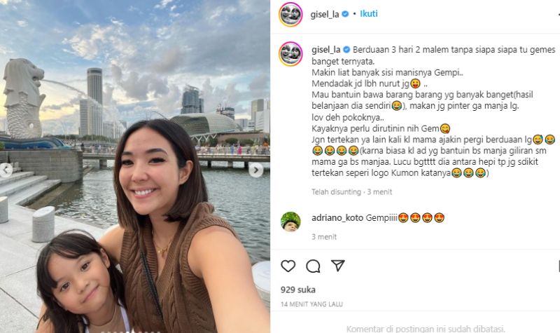 Liburan Berdua, Gisella Anastasia Nilai Gempi Jadi Lebih Penurut 2 Lampiran Gambar
