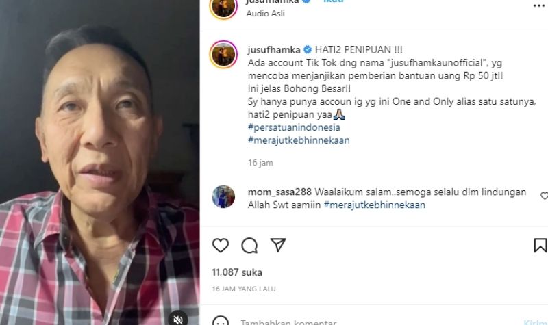 Jusuf Hamka Klarifikasi Akun TikTok Mengatasnamakan Dirinya Akan Memberi Bantuan Rp50 Juta 2 Lampiran Gambar