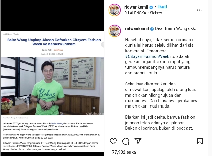 Ridwan Kamil Kritik Baim Wong Daftarkan Hak Paten Citayam Fashion Week: Biarkan Tetap Slebew Bukan Haute Couture 2 Lampiran Gambar