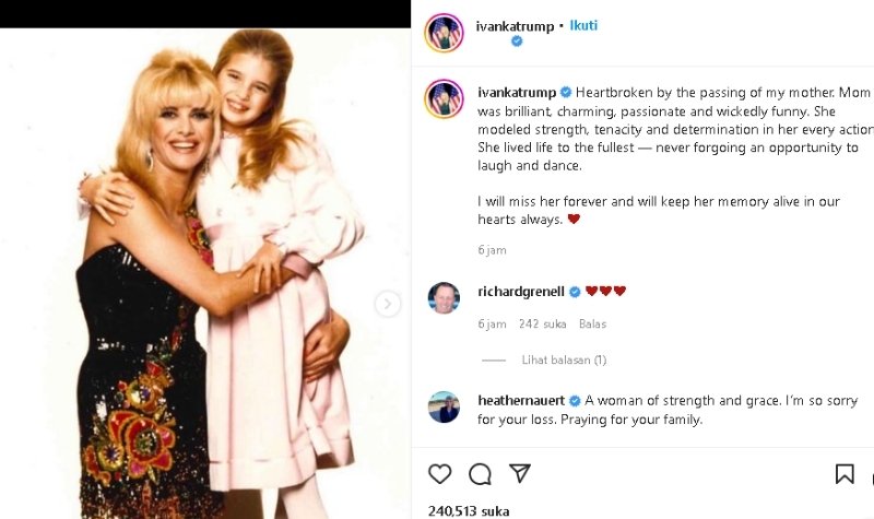 Brilian, Menawan dan Bergairah, Sosok Ivana Trump di Mata Anak-anaknya 3 Lampiran Gambar
