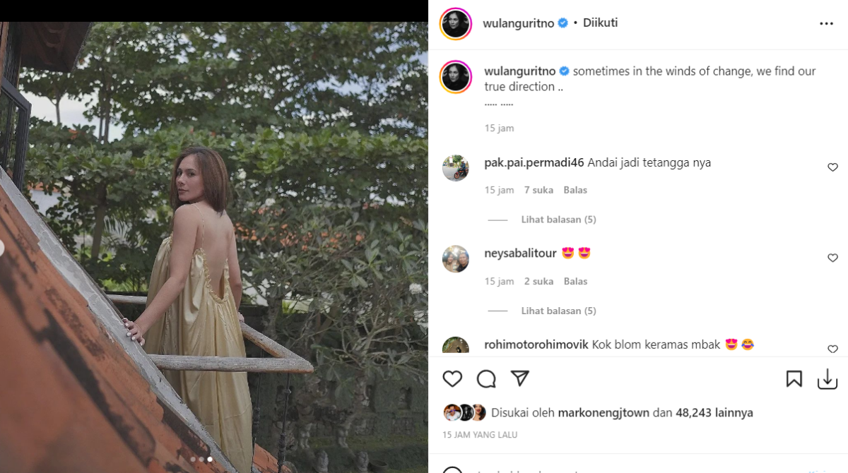 Kenakan Gaun Tipis Transparan, Wulan Guritno Bikin Jantung Netizen Berdetak Kencang  5 Wulan Guritno kenakan sebuah gaun tipis dan terbuka, netizen sampai merinding melihatnya. Terlebih foto ini dinilai terlalu menggoda.