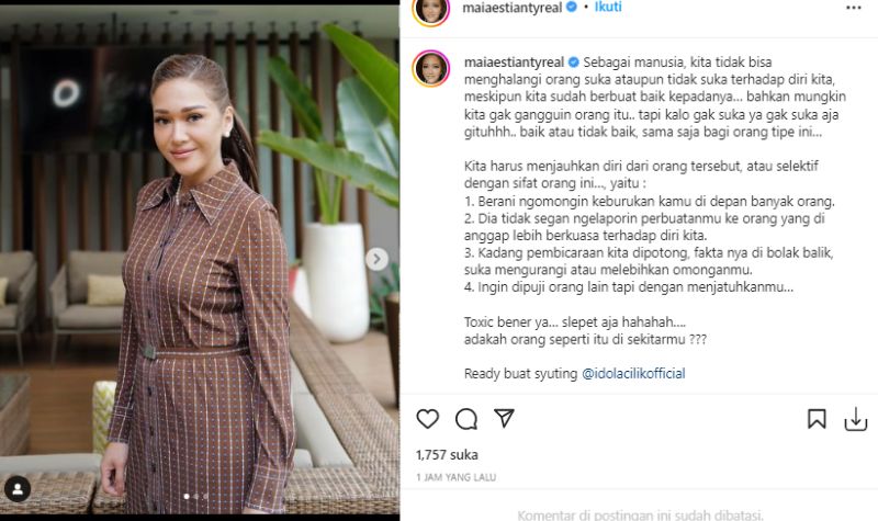 Maia Estianty Ungkap Orang Punya Karakter Ini Buruk, Jauhi! 4 Lampiran Gambar
