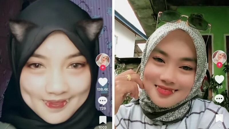 TikTokers berhijab jadi perbincangan netizen karena memiliki dua gigi gingsul yang panjang seperti drakula, namun membuatnya begitu cantik.