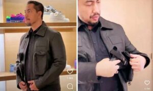 Pengacara Sunan Kalijaga pamerkan jaket bermerk seharga Rp150 Juta. Jaket dengan banyak kantong itu disebut bisa menyimpan pistol.