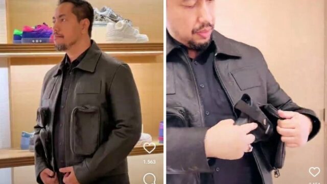 Pengacara Sunan Kalijaga pamerkan jaket bermerk seharga Rp150 Juta. Jaket dengan banyak kantong itu disebut bisa menyimpan pistol.