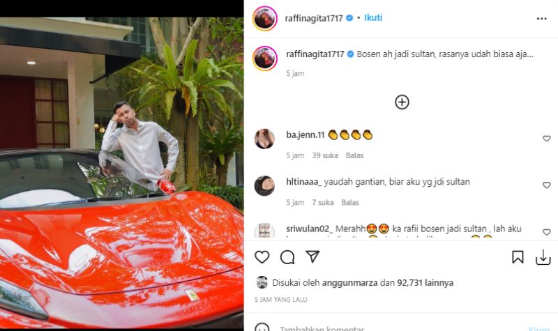 Raffi Ahmad  Bosan Jadi Sultan, Netizen Ajak Ganti Posisi 2 Lampiran Gambar