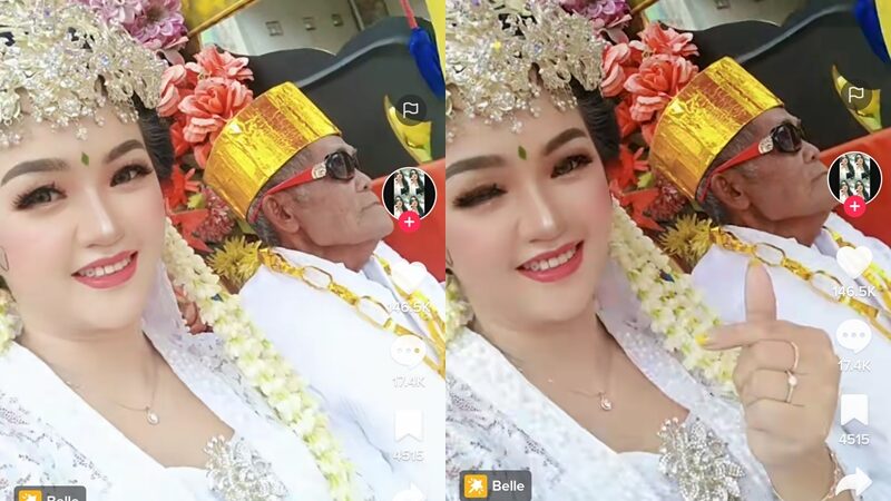Seorang cewek cantik menikah dengan kakek-kakek memakai pakaian dengan adat Sunda, lantas netizen menyindir bahwa cewek cantik itu akan segera menerima warisan.