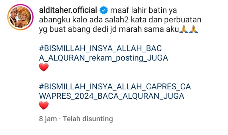 Aldi Taher Tiba-tiba Minta Maaf Pada Deddy Corbuzier, Ada Apa Nih? 2 Lampiran Gambar