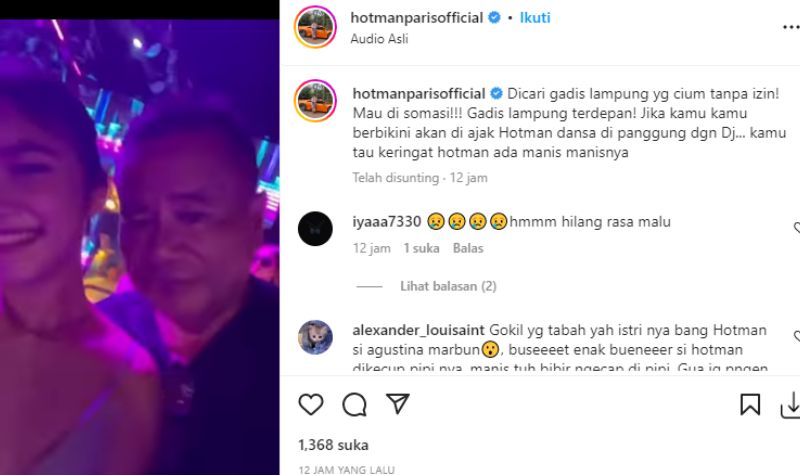 Hotman Paris Mau Somasi Wanita Asal Lampung yang Mencium Dirinya Tanpa Izin 2 Lampiran Gambar