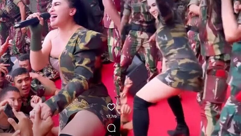 Aksi Diana Dee Starlight yang bernyanyi di depan puluhan tentara yang mengenakan rok mini sambil jongkok hebohkan jagat maya.