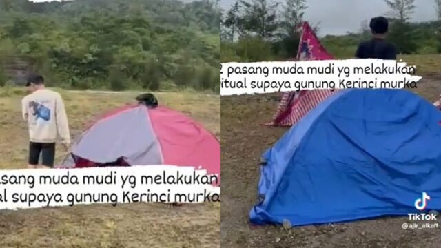 Dua pasang anak muda yang bukan pasangan suami istri terciduk warga sekitar sedang berduaan di dalam tenda pada siang hari.