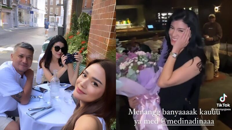 Medina, yang dikabarkan kini menjadi kekasih baru Gading Marten mendapat kejutan di hari ulang tahunnnya bertemu dengan Ariel Noah.