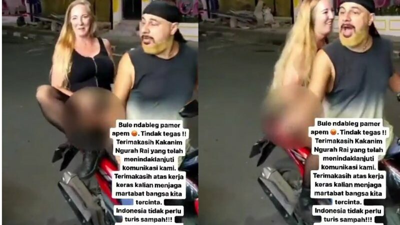Cekricek.id, Berita Viral – Sepasang bule paruh baya yang ada di Bali ini membuat banyak masyarakat geram dengan tingkahnya. Keduanya terpantau mengolok-olok saat mengendarai motor bersama. Pihak wanita yang menjadi penumpang sepeda motor tersebut bahkan dengan bangga melakukan hal tidak senonoh.
