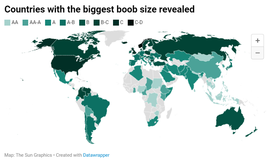 Ini Negara-negara dengan Wanita ukuran Payudara Besar