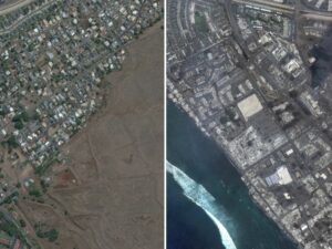 Citra Satelit Sebelum dan Sesudah Kebakaran Maui, Hawaii