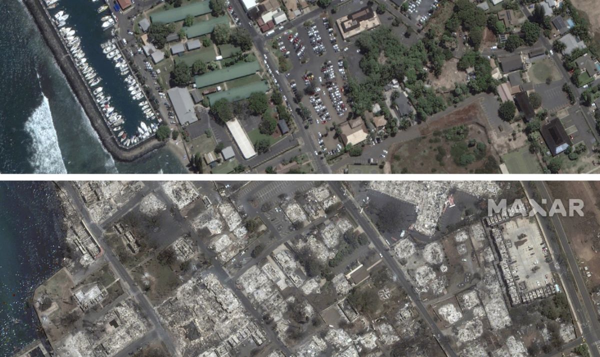 Citra Satelit Sebelum dan Sesudah Kebakaran Maui, Hawaii