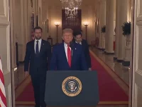 Presiden Donald Trump memberikan pernyataan di Gedung Putih mengenai serangan militer AS terhadap fasilitas nuklir Iran